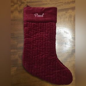 Custom Christmas stocking - Paul .  NEW, never used.  Red velvet plush quilted